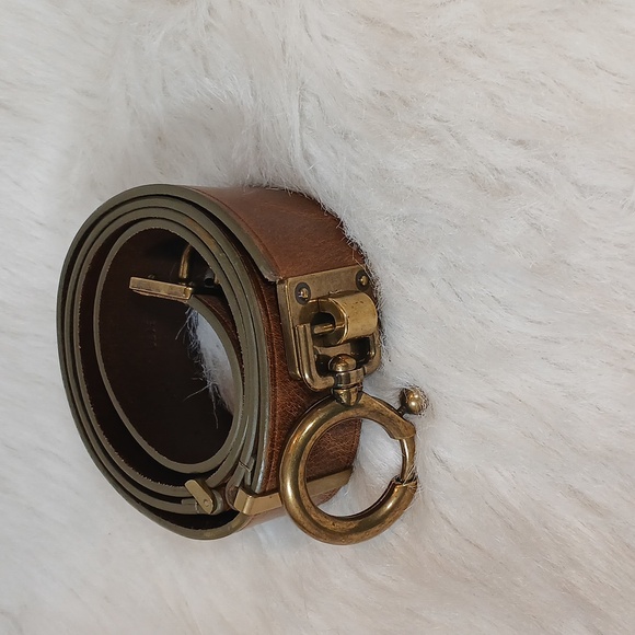 VTG WCM New York Brown Leather Belt with Brass Buckle Women Sz 0/S - Picture 1 of 7